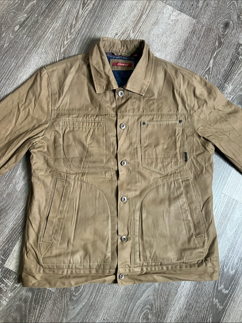 Jeremiah tan canvas jacket blue patterned blanket lining. - Picture 7 of 17